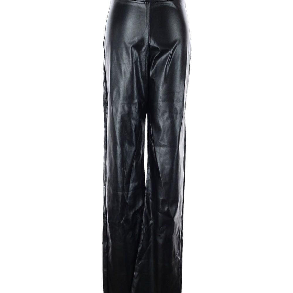 PrettyLittleThing Black Wide Leg Leather Pants